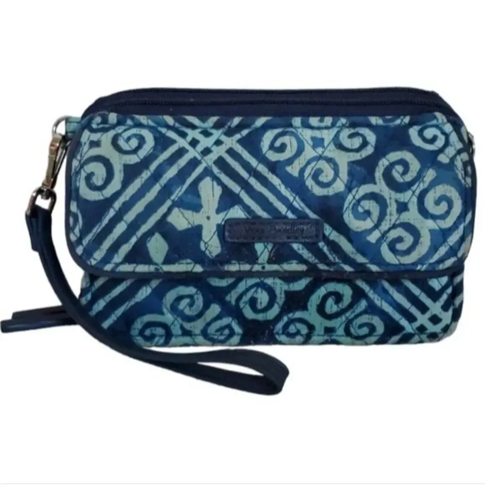 Vera Bradley Wallet Clutch Wristlet Zip Around Blue Cuban Tiles Women's Woman's - Picture 16 of 16